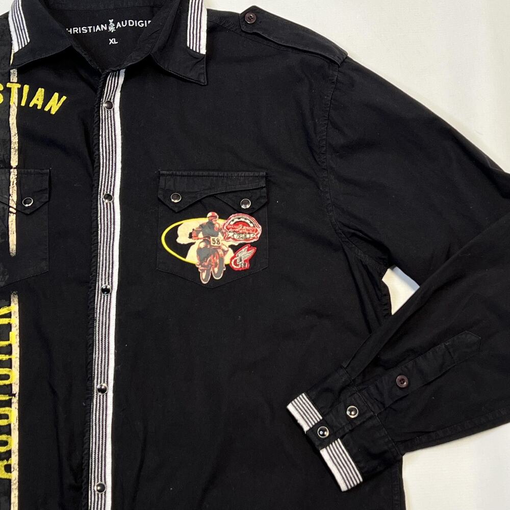 Christian Audigier Shirt Mens XL Black Racing Motorcycle Garage Parts Cotton 58 - Picture 3 of 16